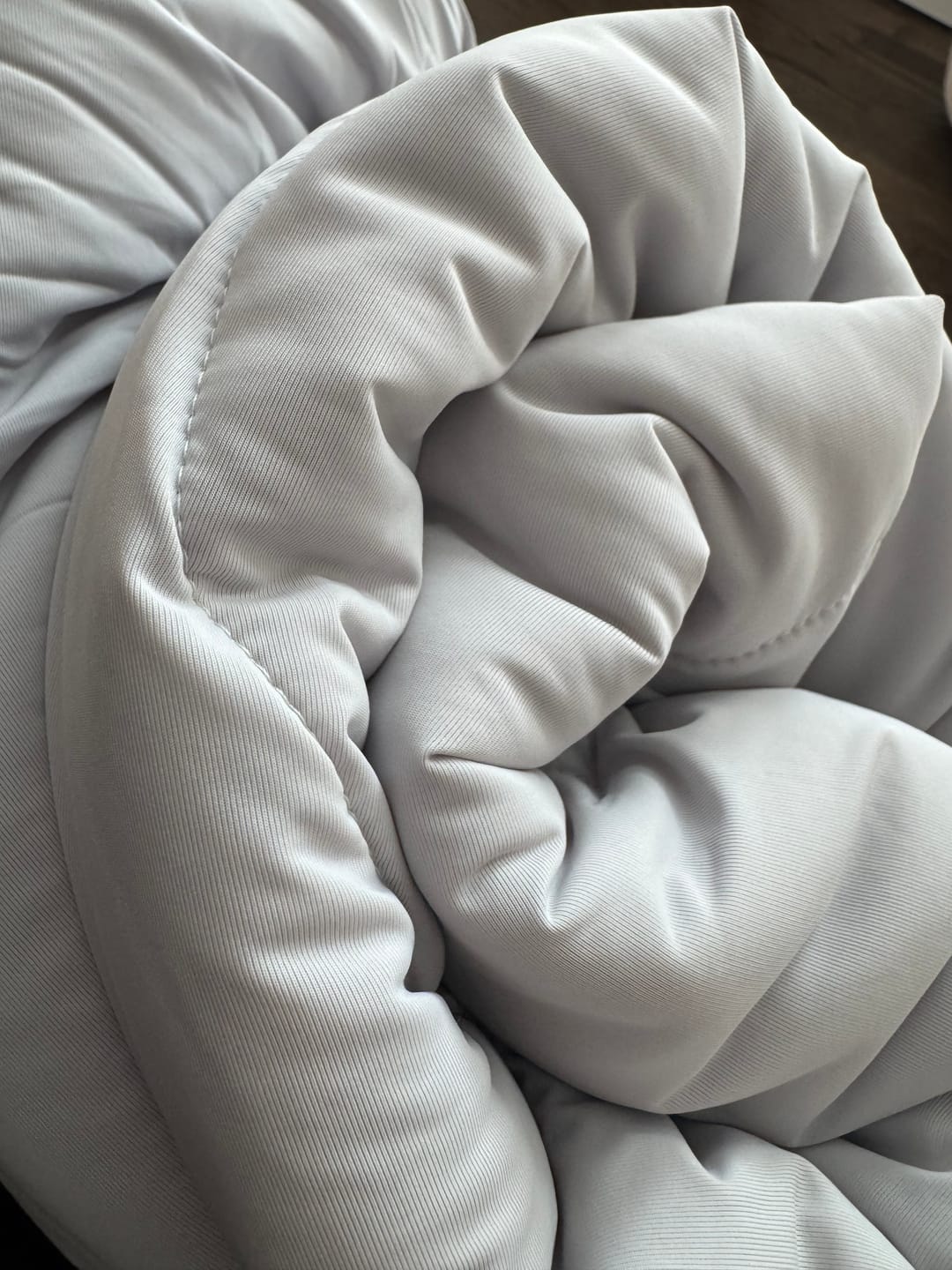 Close-up of the Chillora comforter fabric and stitching sent in by a customer